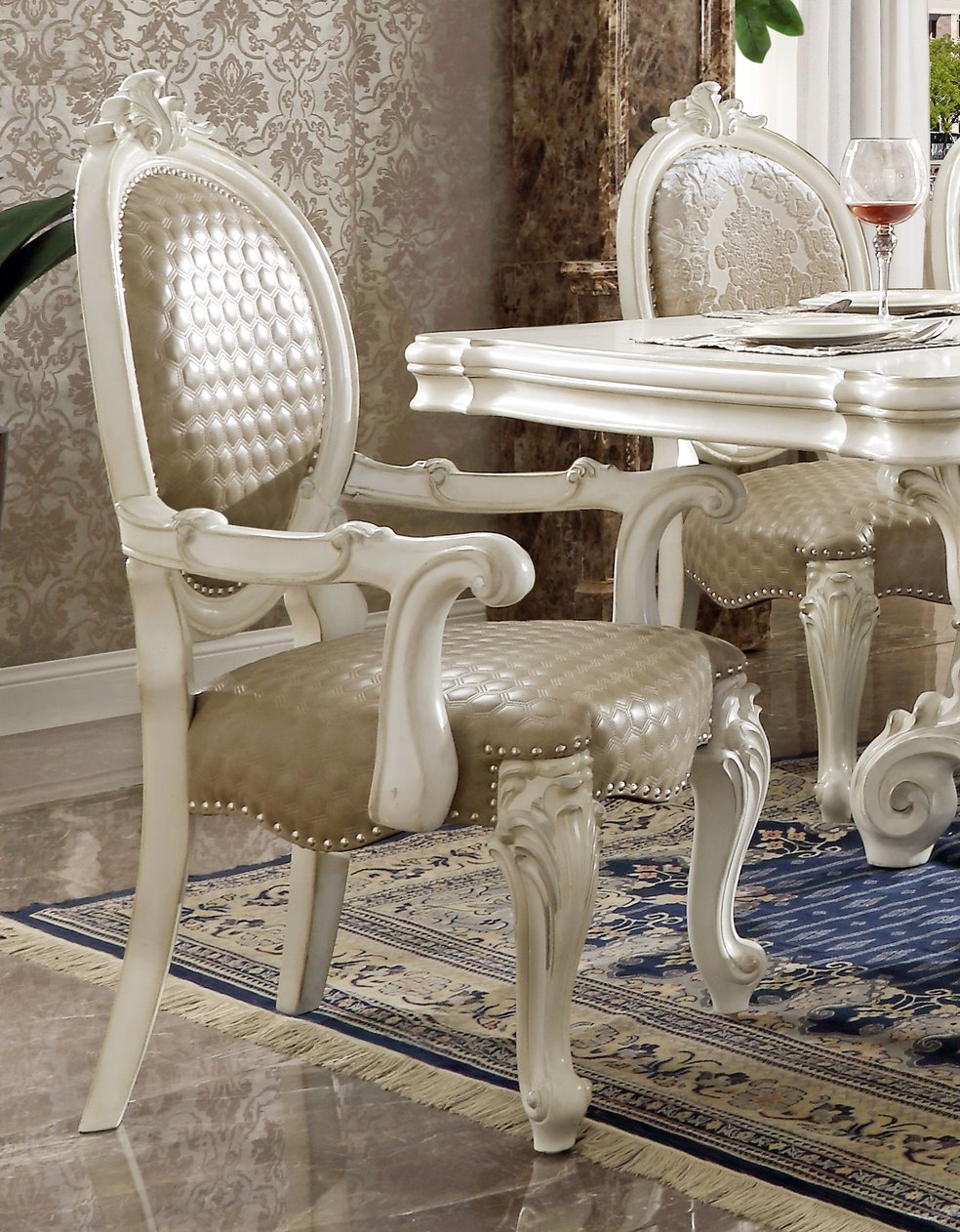 English Elm Taupe Elegant Arm Chair Set of 2 with Lozenge Padded Cushions, Nailhead Trim, Scrolled Legs for Stability B062P209289