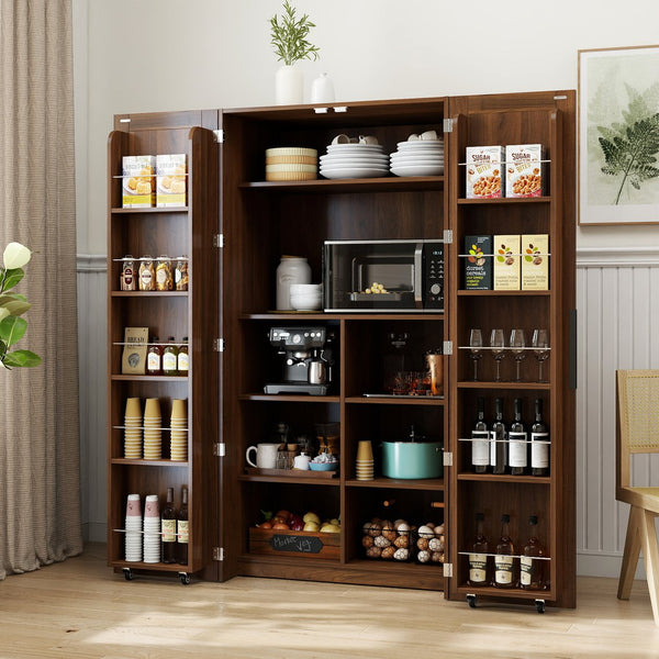 English Elm Kitchen Farmhouse Pantry Cabinet Tall Freestanding Three Door Pull Out Organizer W331S00211
