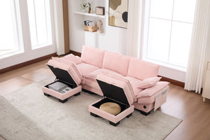 English Elm Sectional Cloud Sofa Modular Deep Seat Corduroy Upholstered Living Room Couch with Storage Pink W395S00131
