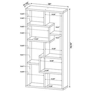 English Elm Geometric Bookcase with 7 Open Shelves for Home Decor, Modern Sturdy Engineered Wood Accent Tower White 71.88 L x 14.14 W x 8.89 H B011P305075