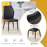 English Elm 4 Modern Dining Chairs With Stylish Pu Patterned Backrest and Black Metal Legs For A Comfortable Home Experience In The Kitchen, Bedroom and Office.