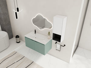 English Elm 36" Floating Bathroom Vanity with Drop-Shaped Resin Sink, Side Cabinet, Soft-Close Doors, Water-Resistant Finish W999S00332