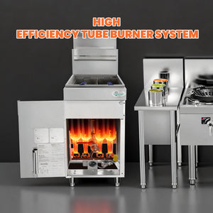 English Elm 120,000 Btu Four Burner Natural Gas Floor Fryer Stainless Steel Commercial Kitchen W3629P365493
