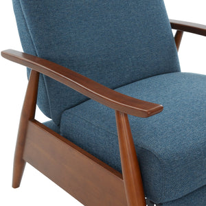 English Elm Tustin Mid-century Push Back Recliner with Chestnut Wood Arms and Performance Fabric Blue B050P429144