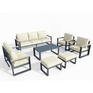English Elm All-weather 9 Seat Aluminum Patio Conversation Set with Tempered Glass Table Beige+Grey B082S00114