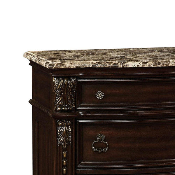 English Elm Formal Traditional Nightstand with Genuine Marble Top, 3 Drawers, Brown Cherry Wood, Felt-Lined Topочный B011P251255