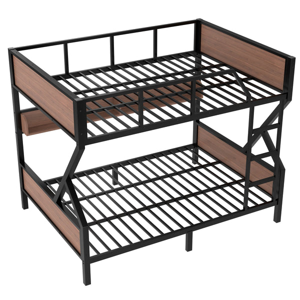English Elm Queen Over Solid Pine Bunk Bed with Built in Shelves and Tray for Guest Rooms W5305S00013