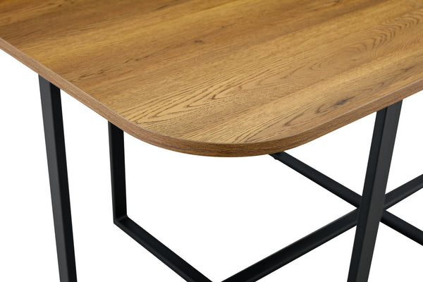 English Elm Modern Dual-surface Dining Table Mdf Marble and Grain Top with Powder-coated Metal Frame Black,Wood W3875P372888