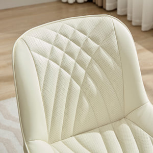 English Elm Dining Chairs Mid Century Modern Set of 2 with Curved Back Support, Perforated PU Upholstery, Cushioned Comfort and Floor-Protecting Adjustable Leg Caps Cream W1143P254984