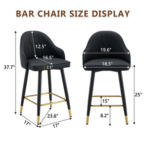English Elm Set of 2 Pu Leather Barstools with Gold Footrest Curved Back for Kitchen Island Black W1151P383770
