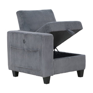 English Elm 6-Piece modular sectional with hidden storage drawers, side pockets and USB charging in corduroy fabric Dark Gray 26 L x 29 W x 15.75 H B011S01079