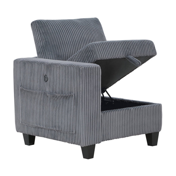 English Elm 6-Piece modular sectional with hidden storage drawers, side pockets and USB charging in corduroy fabric Dark Gray 26 L x 29 W x 15.75 H B011S01079