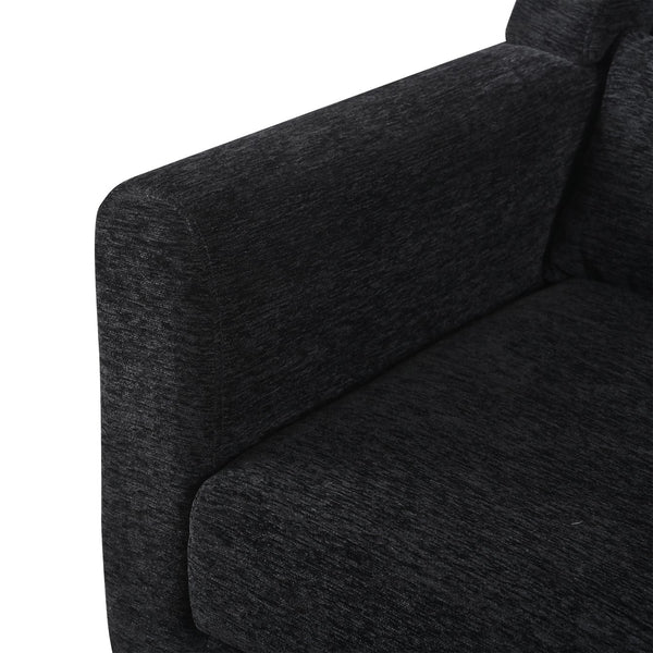 English Elm Modern Accent Chair Chenille Upholstered Ergonomic Lounge Armchair with Wood Legs and Pillow for Reading Comfort and Stylish Living Room Seating Black W1028P382764