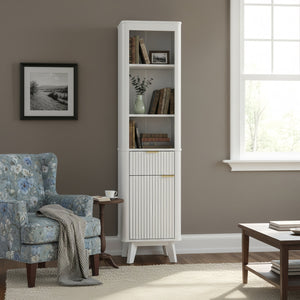 English Elm 68" Tall Fluted Freestanding Storage Cabinet with Drawer and Adjustable Shelf for Bathroom White N817P375218W