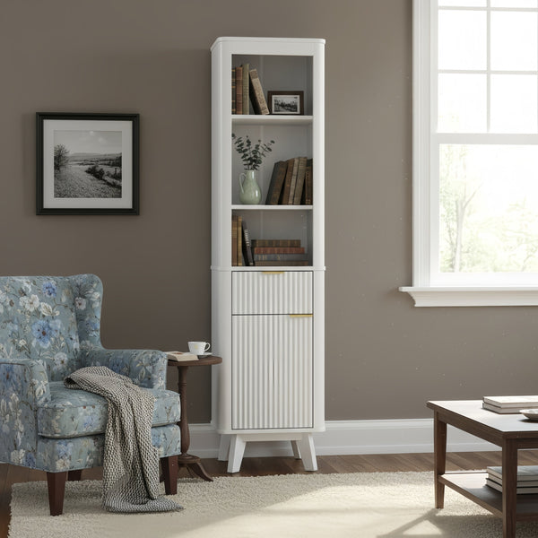English Elm 68" Tall Fluted Freestanding Storage Cabinet with Drawer and Adjustable Shelf for Bathroom White N817P375218W