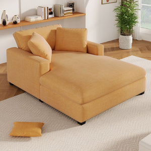 English Elm Mirod Oversized Chaise Lounge with Birch Legs Pillow Back Polyester Upholstered Seating Yellow N760P196662Y