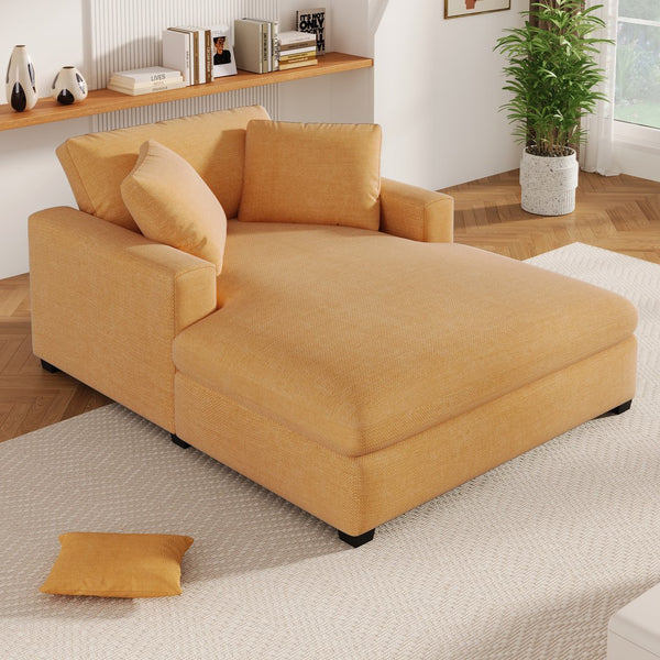 English Elm Mirod Oversized Chaise Lounge with Birch Legs Pillow Back Polyester Upholstered Seating Yellow N760P196662Y
