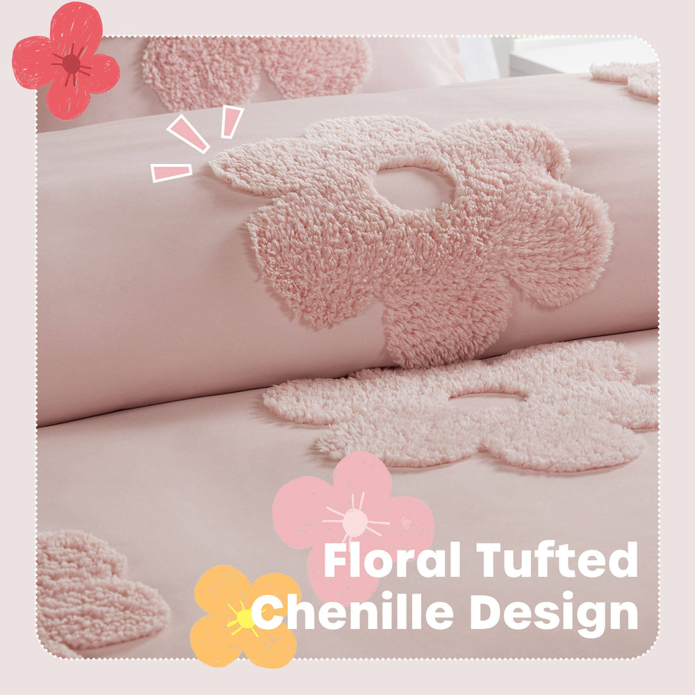 English Elm 3-piece Tufted Chenille Floral Duvet Set Reversible Textured Polyester Bedding B035P408216