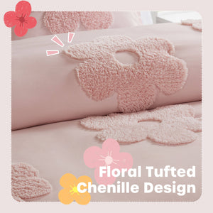 English Elm 3-piece Tufted Chenille Floral Duvet Set Reversible Textured Polyester Bedding B035P408216