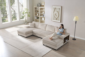 English Elm Convertible U-Shaped Sofa With Storage, Cozy Corduroy Fabric, Modern 4-Seat Design For Living Rooms W1793S00027