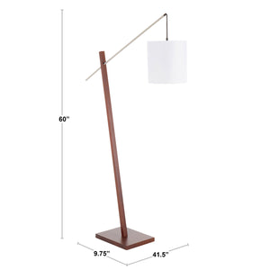 English Elm Floor Lamp with Walnut Base Satin Nickel Stem and Soft Grey Shade for Living Rooms B202S02143