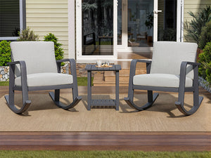 English Elm Fr Outdoor Aluminum Rocking Set with Two Chairs and Two Tier Patio Coffee Table T5925P494046