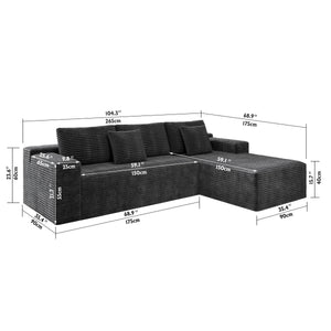 English Elm 104.3*68.9"modular Corduroy Sectional Sofa Two Piece Reversible Chaise for Living Room W3819P448427