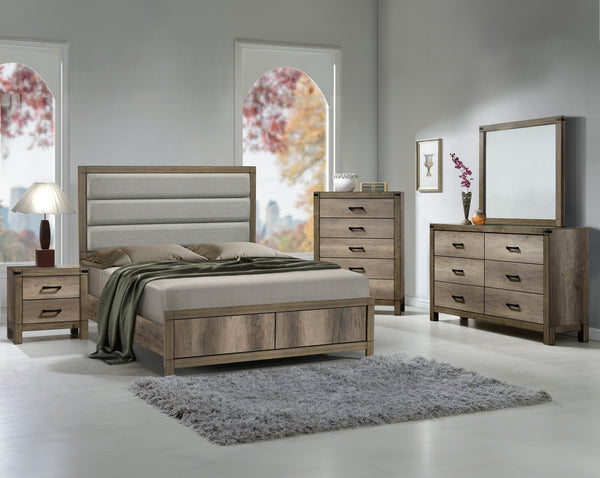 English Elm White Eastern King Panel Bed Wave Texture Headboard Solid Wood Contemporary Frame B2741S00918