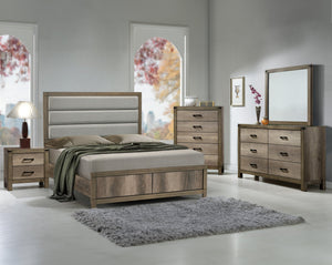 English Elm White Eastern King Panel Bed Wave Texture Headboard Solid Wood Contemporary Frame B2741S00919
