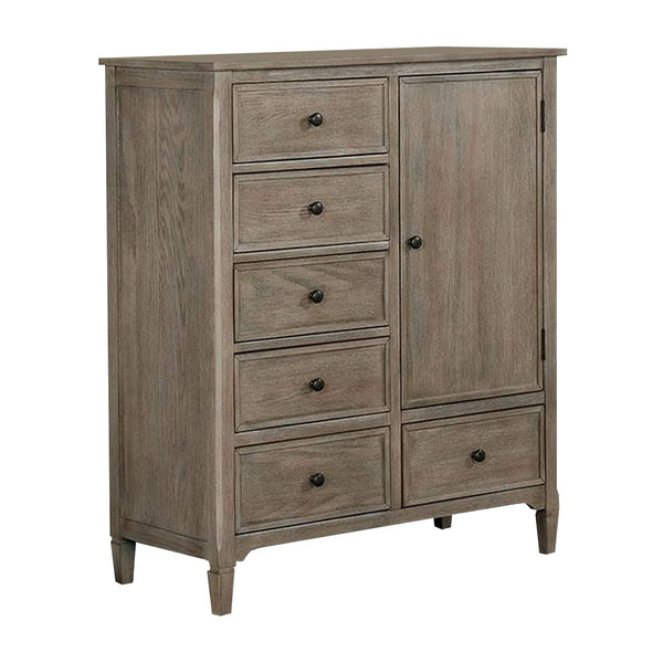 English Elm Modern Wire-brushed Gray Armoire Solid Wood Grain Texture Felt Lined Bedroom Storage B2741P460177