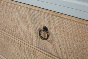 English Elm Ocean Light Blue 3-Drawer Hall Chest with Cane Fronts, Cedar-Lined Bottom & Custom Hardware Finish B2699P218294