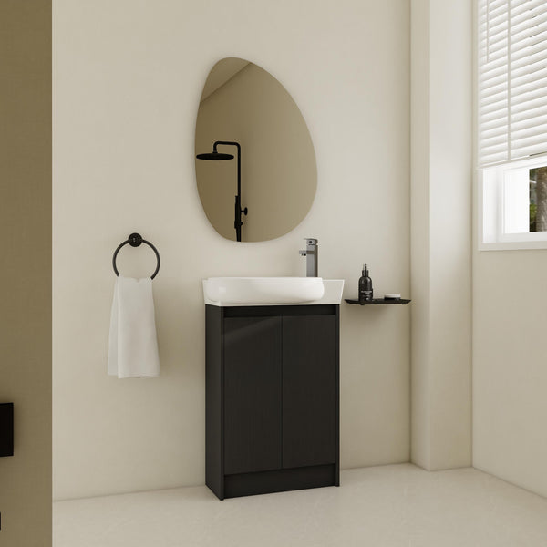 English Elm 23" Freestanding Bathroom Vanity with Ceramic Vessel Sink, Soft-Close Doors, Adjustable Shelf Storage Black Chestnut W999P206107