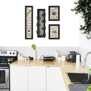 English Elm "kitchen Collection Vii" Framed Art Set with Mug Rack Wood Wall Display B06787081
