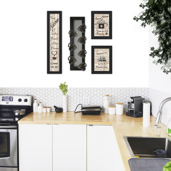 English Elm "kitchen Collection Vii" Framed Art Set with Mug Rack Wood Wall Display B06787081
