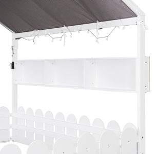English Elm {slats Are Not Included} Twin Montessori House Floor Bed Kids Tent Lights Shelves Pinewood Frame White N708P407963K