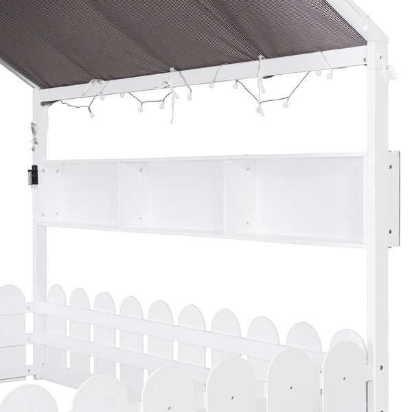 English Elm {slats Are Not Included} Twin Montessori House Floor Bed Kids Tent Lights Shelves Pinewood Frame White N708P407963K