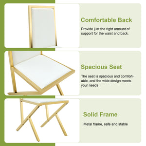 English Elm Table and 8 Chair Dining Set Tempered Glass Top with Gold Metal Framed Pu Seating Transparent,White+Gold W1151S04775