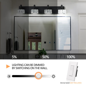 English Elm Modern Matte Black 4 Light Led Vanity Bar Crystal Shades Bathroom Wall Sconce W1340P206825