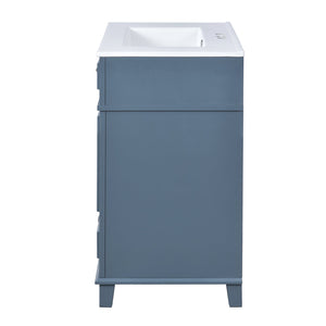 English Elm 30'' Bathroom Vanity with Sink - Retro Solid Wood Frame, Ceramic Basin, Soft-Close Doors & Ample Storage Blue N710P190656C