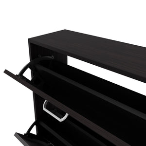 English Elm PIECES Slim Vertical Shoe Rack with 3 Flip-Down Compartments, Scratch-Resistant Melamine, Modern Organizer Wenge 50 L x 24 W x 6 H B128P387074