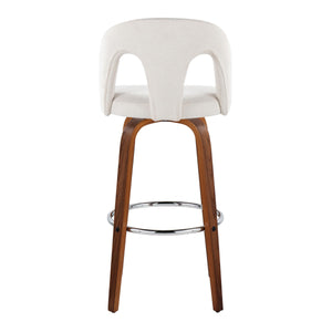 English Elm Fixed-height Swivel Barstools Walnut Bentwood Legs Chrome Footrest Kitchen Set of 2 B202S01880