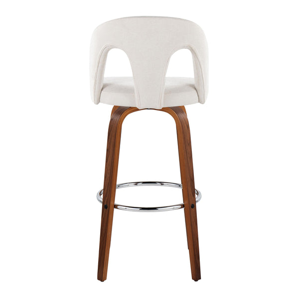 English Elm Fixed-height Swivel Barstools Walnut Bentwood Legs Chrome Footrest Kitchen Set of 2 B202S01880