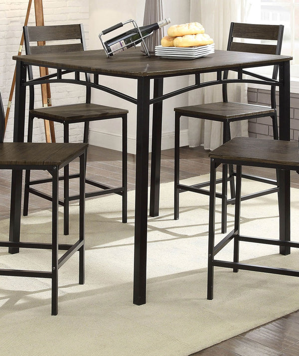 English Elm Dining Rustic Industrial 5pc Counter Height Set with Weathered Wood Seats and Sturdy Metal Frame, Casual Comfort Antique brown,Black 43 L x 41 W x 6.5 H B2741P320838