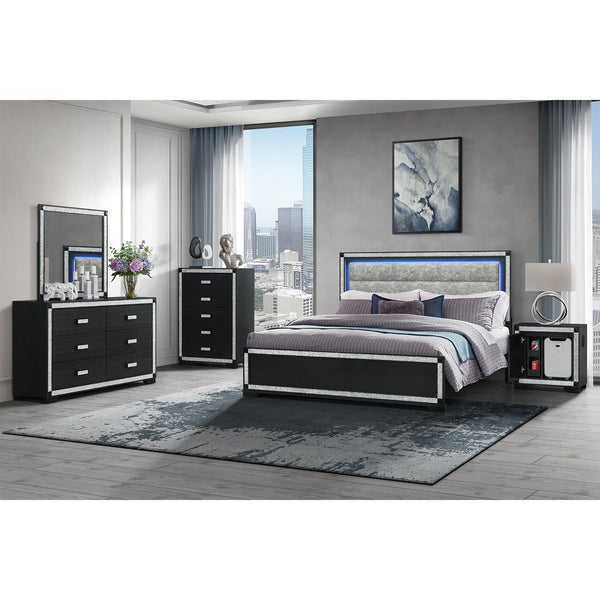 English Elm Soulmarie Glam Nightstand with Built-in Cooler Speaker and Glitter Panel Detail Charcoal B201P411421