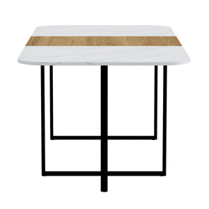 English Elm Sn-rgt200-8-whwd Faux Marble Wood Grain Top Dining Table with Sleek Black Metal Legs W3875P372901