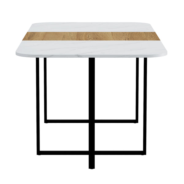 English Elm Sn-rgt200-8-whwd Faux Marble Wood Grain Top Dining Table with Sleek Black Metal Legs W3875P372901