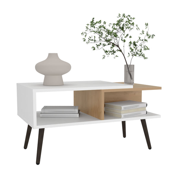 English Elm Coffee engineered wood coffee table on casters with single shelf, minimalist, durable, eco-friendly White+Natural 35.04 L x 29.5 W x 3.94 H B097P262371
