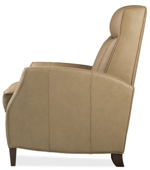 Hooker Furniture Denver Top Grain Leather Manual Recliner with Channeled Cushioning and Tapered Wood Legs RC843-PB-081