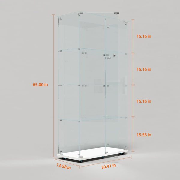 English Elm Tempered Glass Display Cabinet With Bluetooth Led Strip, Swivel Casters & Mobile App Control, White W3155S00004-GIGA