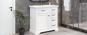 English Elm [video] 36 Inch Freestanding Bathroom Vanity Rubberwood Cabinet with Ceramic Sink Storage White N759P313315K